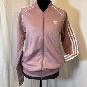 Adidas Originals SST Track Jacket Womens Small Mauve Pink 3 Stripe SST Zip Up